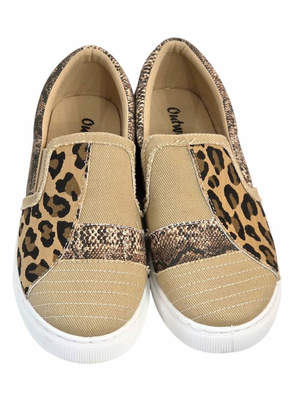 Outwoods Leopard & Snakeskin Trendy Patchwork Slip-On Sneakers – Women’s Size 9